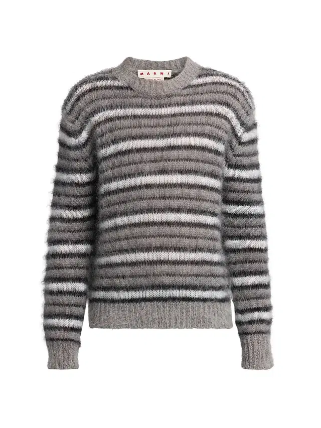 Marni Men's Fuzzy Wuzzy Brushed Stripe Sweater - Antique Silver