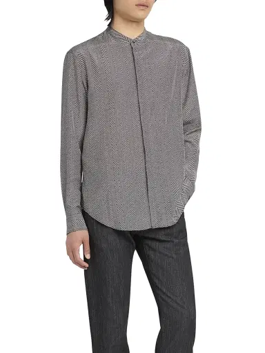 Giorgio Armani Men's Wavy Chevron-Print Silk-Cotton Shirt - Black - Size 17 | Thumbnail 3 Giorgio Armani Men's Wavy Chevron-Print Silk-Cotton Shirt - Black - Size 17 | Thumbnail 3