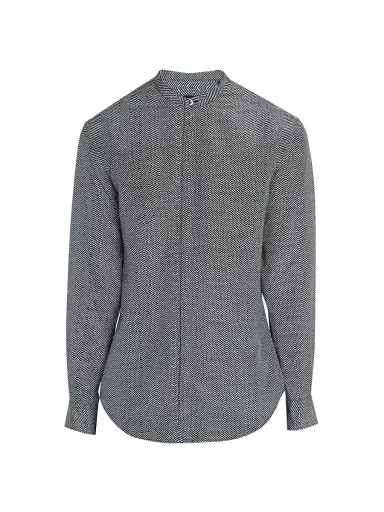 Giorgio Armani Men's Wavy Chevron-Print Silk-Cotton Shirt - Black - Size 17 | Thumbnail 1 Giorgio Armani Men's Wavy Chevron-Print Silk-Cotton Shirt - Black - Size 17 | Thumbnail 1