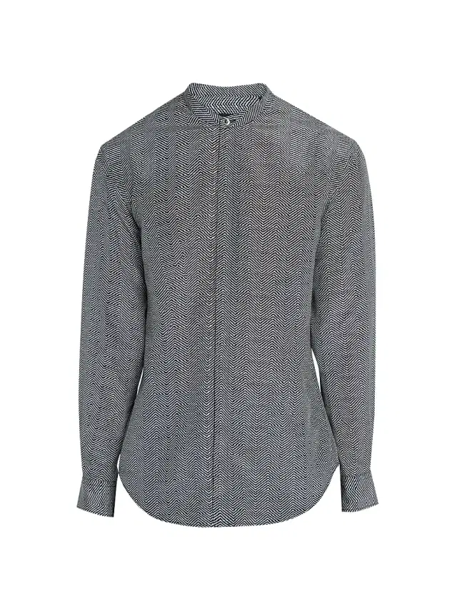 Giorgio Armani Men's Wavy Chevron-Print Silk-Cotton Shirt - Black