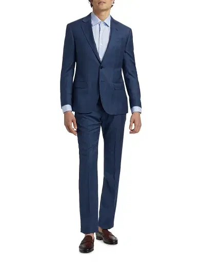 Emporio Armani Men's Glen Check Virgin Wool Single-Breasted Suit - Dark Blue - Size 44 | Thumbnail 3