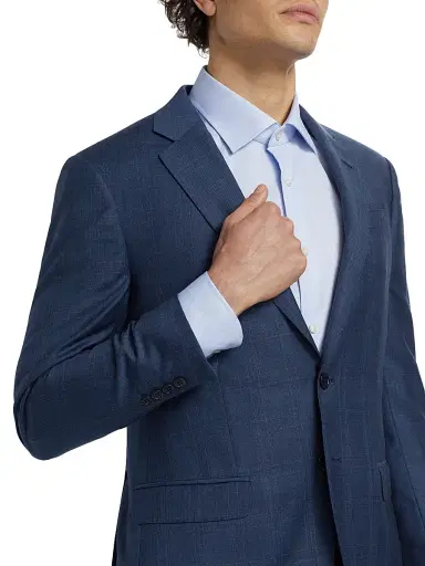 Emporio Armani Men's Glen Check Virgin Wool Single-Breasted Suit - Dark Blue - Size 44 | Thumbnail 6