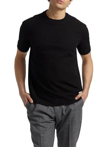 Emporio Armani Men's Basket-Weave Cotton T-Shirt - Black | Thumbnail 3 Emporio Armani Men's Basket-Weave Cotton T-Shirt - Black | Thumbnail 3