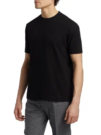 Emporio Armani Men's Basket-Weave Cotton T-Shirt - Black | Thumbnail 4 Emporio Armani Men's Basket-Weave Cotton T-Shirt - Black | Thumbnail 4