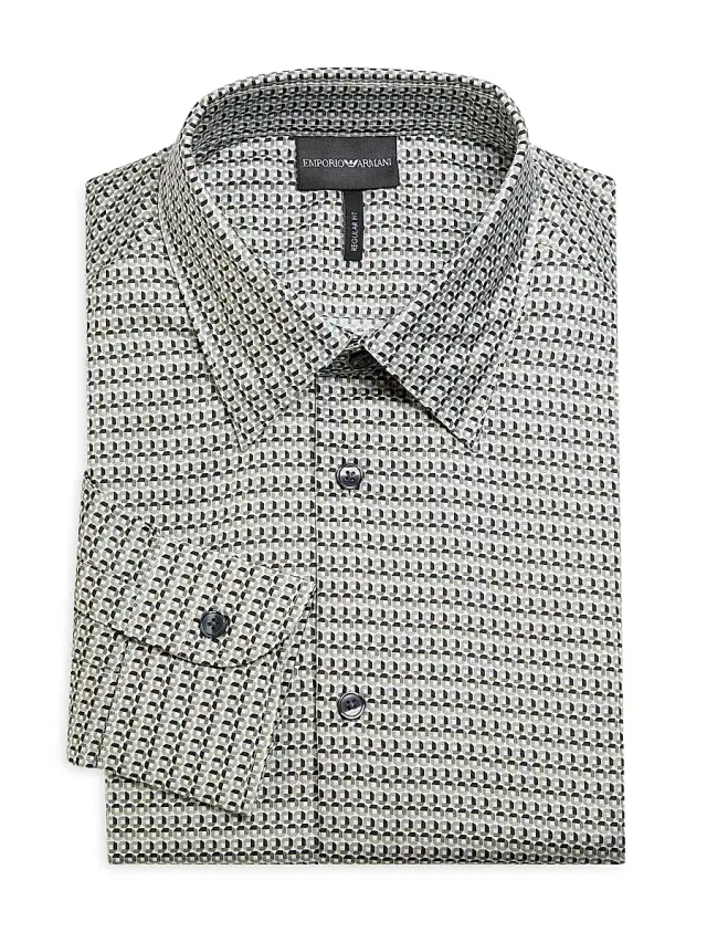 Emporio Armani Men's Micro Print Stretch-Cotton Sport Shirt - Grey