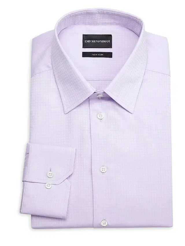 Emporio Armani Men's Box Plaid Cotton Dress Shirt - Lilac