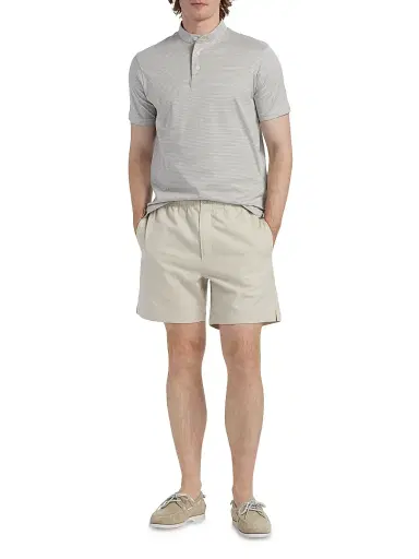 Emporio Armani Men's Nehru Striped Cotton Jersey Band-Collar Polo Shirt - Grey And White | Thumbnail 2