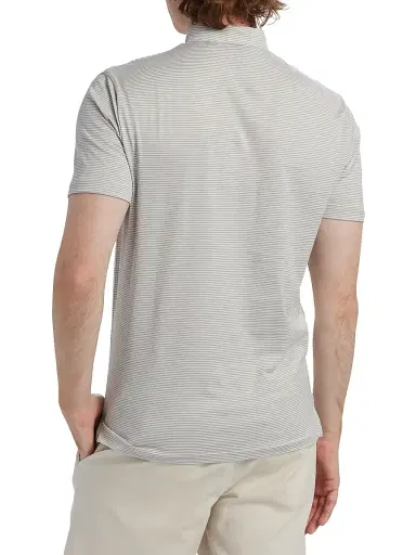 Emporio Armani Men's Nehru Striped Cotton Jersey Band-Collar Polo Shirt - Grey And White | Thumbnail 5