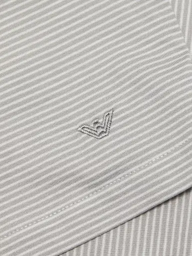 Emporio Armani Men's Nehru Striped Cotton Jersey Band-Collar Polo Shirt - Grey And White | Thumbnail 7