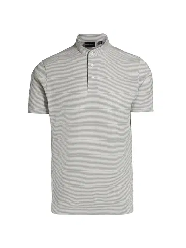 Emporio Armani Men's Nehru Striped Cotton Jersey Band-Collar Polo Shirt - Grey And White | Thumbnail 1