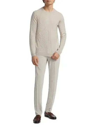 Emporio Armani Men's Tonal Basket-Weave Virgin Wool Sweater | Thumbnail 2 Emporio Armani Men's Tonal Basket-Weave Virgin Wool Sweater | Thumbnail 2