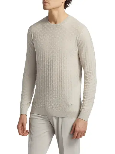 Emporio Armani Men's Tonal Basket-Weave Virgin Wool Sweater | Thumbnail 4 Emporio Armani Men's Tonal Basket-Weave Virgin Wool Sweater | Thumbnail 4