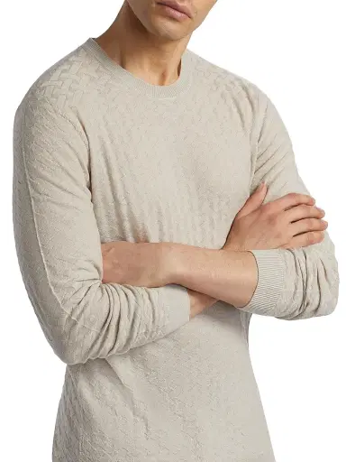 Emporio Armani Men's Tonal Basket-Weave Virgin Wool Sweater | Thumbnail 6 Emporio Armani Men's Tonal Basket-Weave Virgin Wool Sweater | Thumbnail 6