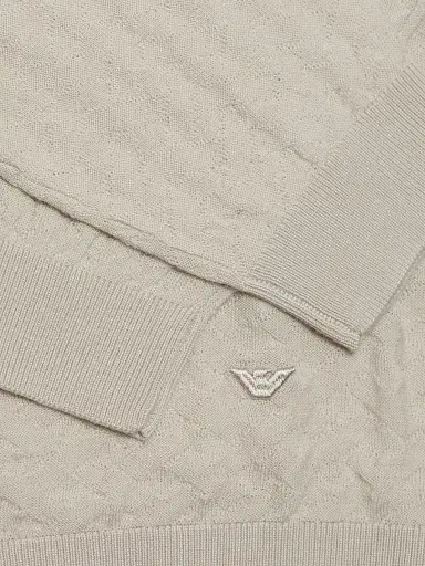 Emporio Armani Men's Tonal Basket-Weave Virgin Wool Sweater | Thumbnail 7 Emporio Armani Men's Tonal Basket-Weave Virgin Wool Sweater | Thumbnail 7