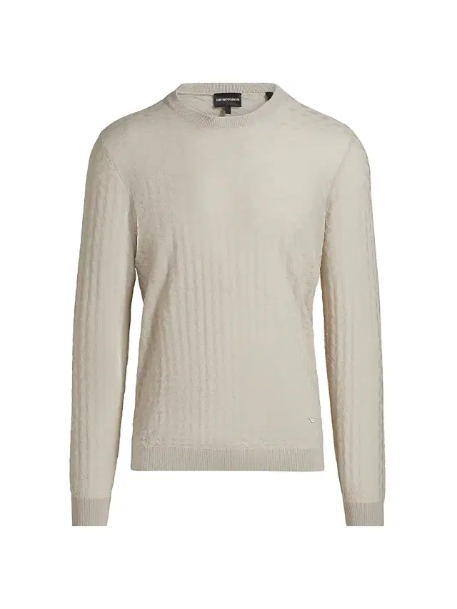 Men's Tonal Basket-Weave Virgin Wool Sweater - Tan - Size Medium