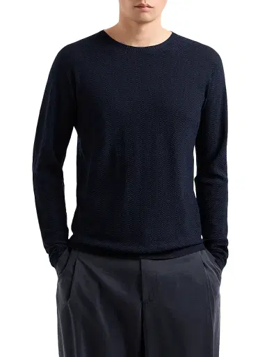 Giorgio Armani Men's Herringbone Crewneck Sweater - Night Blue - Size 40 | Thumbnail 3 Giorgio Armani Men's Herringbone Crewneck Sweater - Night Blue - Size 40 | Thumbnail 3