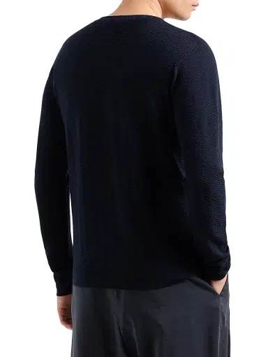 Giorgio Armani Men's Herringbone Crewneck Sweater - Night Blue - Size 40 | Thumbnail 4 Giorgio Armani Men's Herringbone Crewneck Sweater - Night Blue - Size 40 | Thumbnail 4