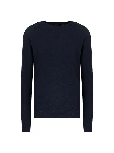 Giorgio Armani Men's Herringbone Crewneck Sweater - Night Blue - Size 40 | Thumbnail 1 Giorgio Armani Men's Herringbone Crewneck Sweater - Night Blue - Size 40 | Thumbnail 1