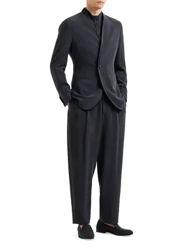 Giorgio Armani Men's Nero Collar Covered Placket Shirt - Black | Thumbnail 2