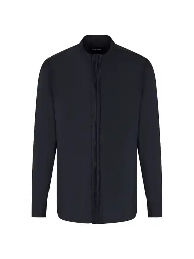 Giorgio Armani Men's Nero Collar Covered Placket Shirt - Black | Thumbnail 1
