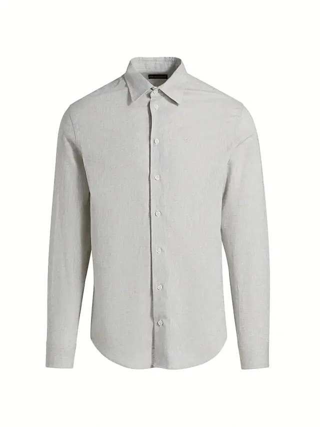 Men's Linen-Cotton Button-Front Shirt - Tan