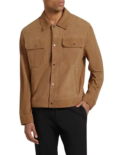 Emporio Armani Men's Perforated Suede Jacket - Beige | Thumbnail 3 Emporio Armani Men's Perforated Suede Jacket - Beige | Thumbnail 3