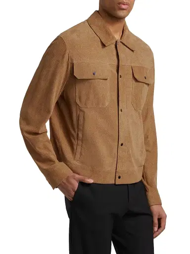 Emporio Armani Men's Perforated Suede Jacket - Beige | Thumbnail 4 Emporio Armani Men's Perforated Suede Jacket - Beige | Thumbnail 4