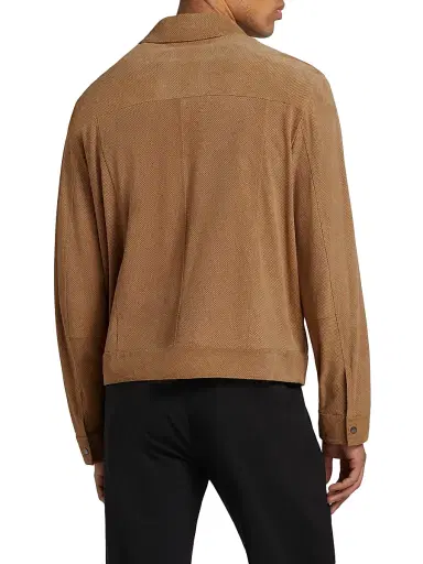 Emporio Armani Men's Perforated Suede Jacket - Beige | Thumbnail 5 Emporio Armani Men's Perforated Suede Jacket - Beige | Thumbnail 5