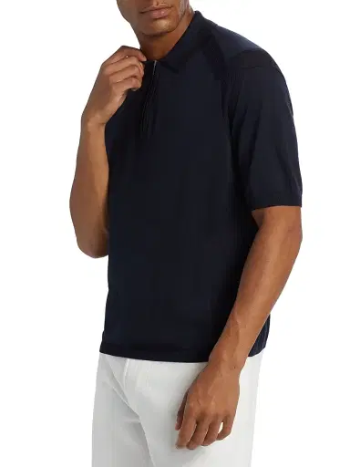 Emporio Armani Men's Zip-Front Polo Sweater - Navy - Size XXL | Thumbnail 4