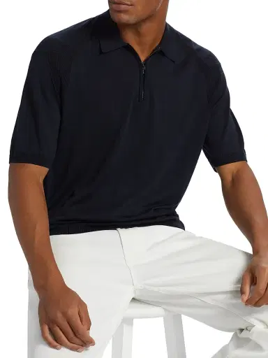 Emporio Armani Men's Zip-Front Polo Sweater - Navy - Size XXL | Thumbnail 6