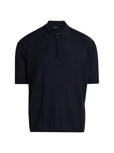 Emporio Armani Men's Zip-Front Polo Sweater - Navy - Size XXL | Thumbnail 1