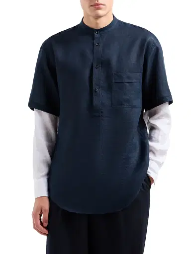Giorgio Armani Men's Layered Linen Shirt | Thumbnail 3 Giorgio Armani Men's Layered Linen Shirt | Thumbnail 3