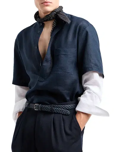 Giorgio Armani Men's Layered Linen Shirt | Thumbnail 7 Giorgio Armani Men's Layered Linen Shirt | Thumbnail 7