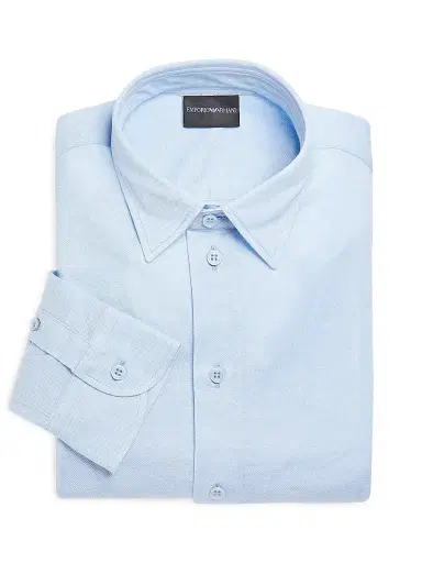 Emporio Armani Men's Piqué Cotton Sport Shirt - Sky Oxford - Size Medium | Thumbnail 1