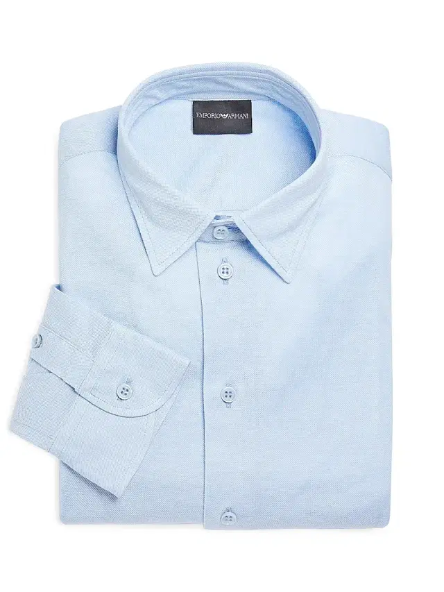 Emporio Armani Men's Piqué Cotton Sport Shirt - Sky Oxford