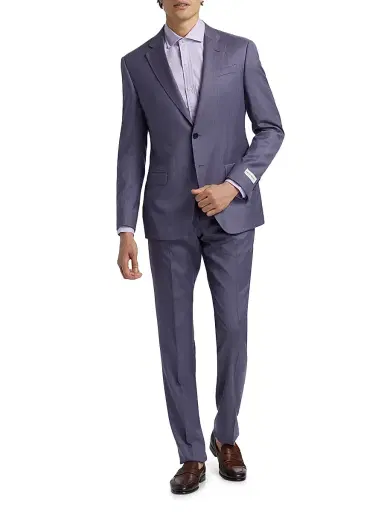 Emporio Armani Men's Virgin Wool Single-Breasted Suit - Purple Blue | Thumbnail 2