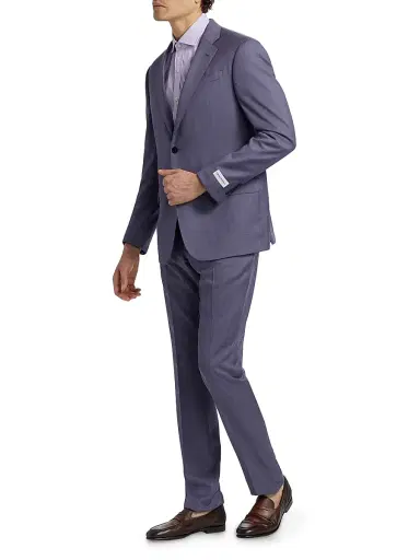 Emporio Armani Men's Virgin Wool Single-Breasted Suit - Purple Blue | Thumbnail 3