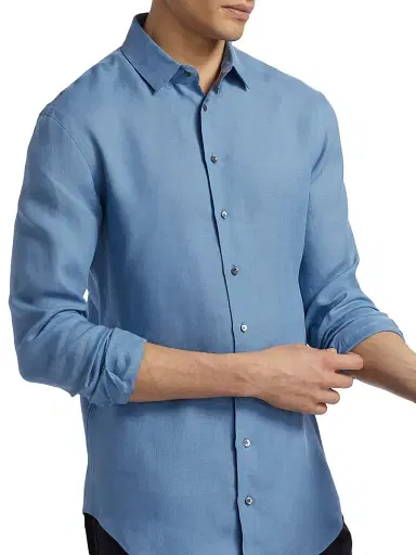 Giorgio Armani Men's Linen Button-Front Shirt | Thumbnail 6
