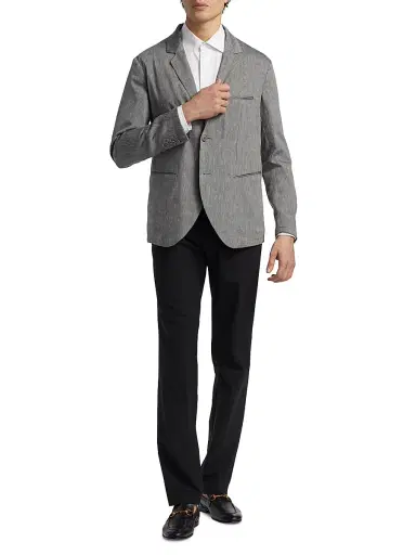 Giorgio Armani Men's Notch Lapel Linen-Wool Blazer - Grey - Size 44 | Thumbnail 2