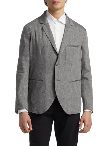 Giorgio Armani Men's Notch Lapel Linen-Wool Blazer - Grey - Size 44 | Thumbnail 3