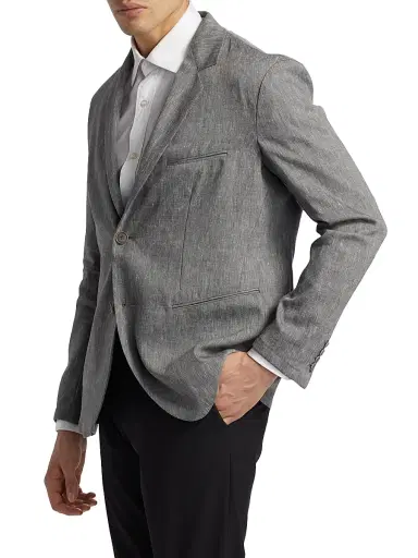 Giorgio Armani Men's Notch Lapel Linen-Wool Blazer - Grey - Size 44 | Thumbnail 4