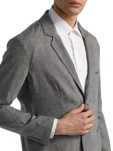 Giorgio Armani Men's Notch Lapel Linen-Wool Blazer - Grey - Size 44 | Thumbnail 6