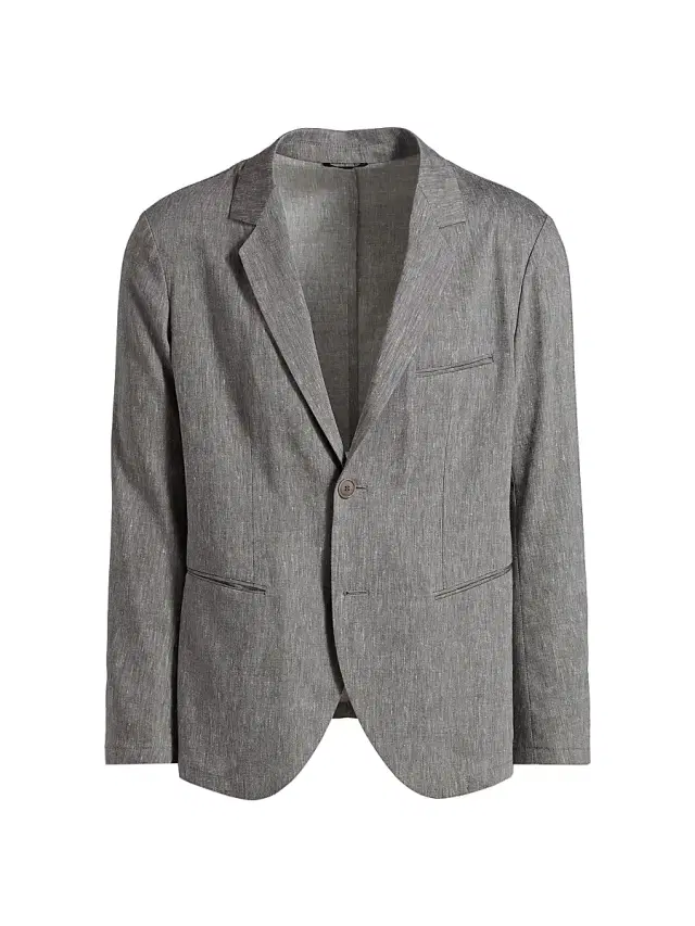 Giorgio Armani Men's Notch Lapel Linen-Wool Blazer - Grey
