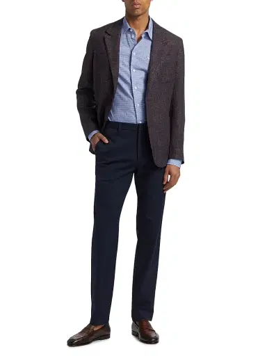 Emporio Armani Men's Linen-Cotton Houndstooth Shirt - Royal Blue - Size Medium | Thumbnail 2