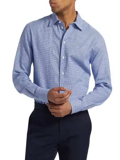 Emporio Armani Men's Linen-Cotton Houndstooth Shirt - Royal Blue - Size Medium | Thumbnail 3