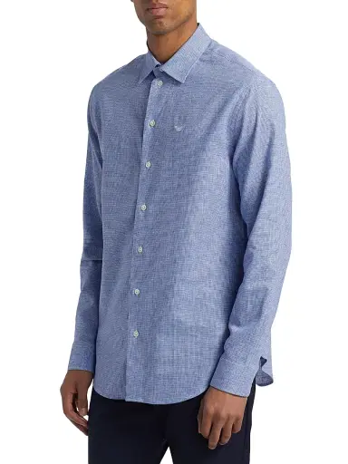 Emporio Armani Men's Linen-Cotton Houndstooth Shirt - Royal Blue - Size Medium | Thumbnail 4