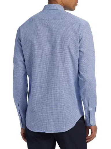 Emporio Armani Men's Linen-Cotton Houndstooth Shirt - Royal Blue - Size Medium | Thumbnail 5