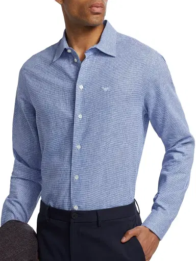 Emporio Armani Men's Linen-Cotton Houndstooth Shirt - Royal Blue - Size Medium | Thumbnail 6