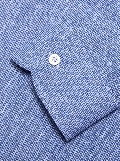 Emporio Armani Men's Linen-Cotton Houndstooth Shirt - Royal Blue - Size Medium | Thumbnail 7