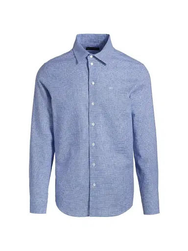 Emporio Armani Men's Linen-Cotton Houndstooth Shirt - Royal Blue - Size Medium | Thumbnail 1